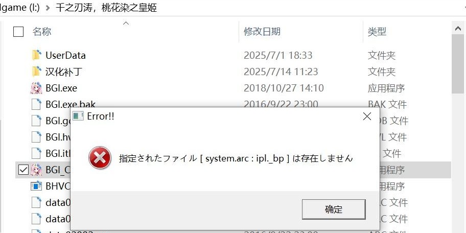 指定されたファイル[system.arc:ipl ._ bp]は存在しません